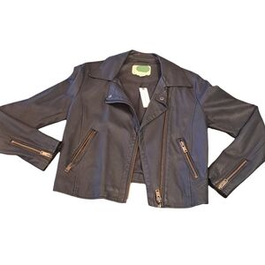 NWT J. Crew Dark Navy Moto Jacket with Zipper Details